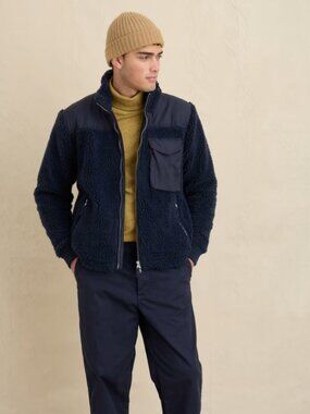 NWT ALEX MILL Sherpa Zip Jacket in Navy | Size XS